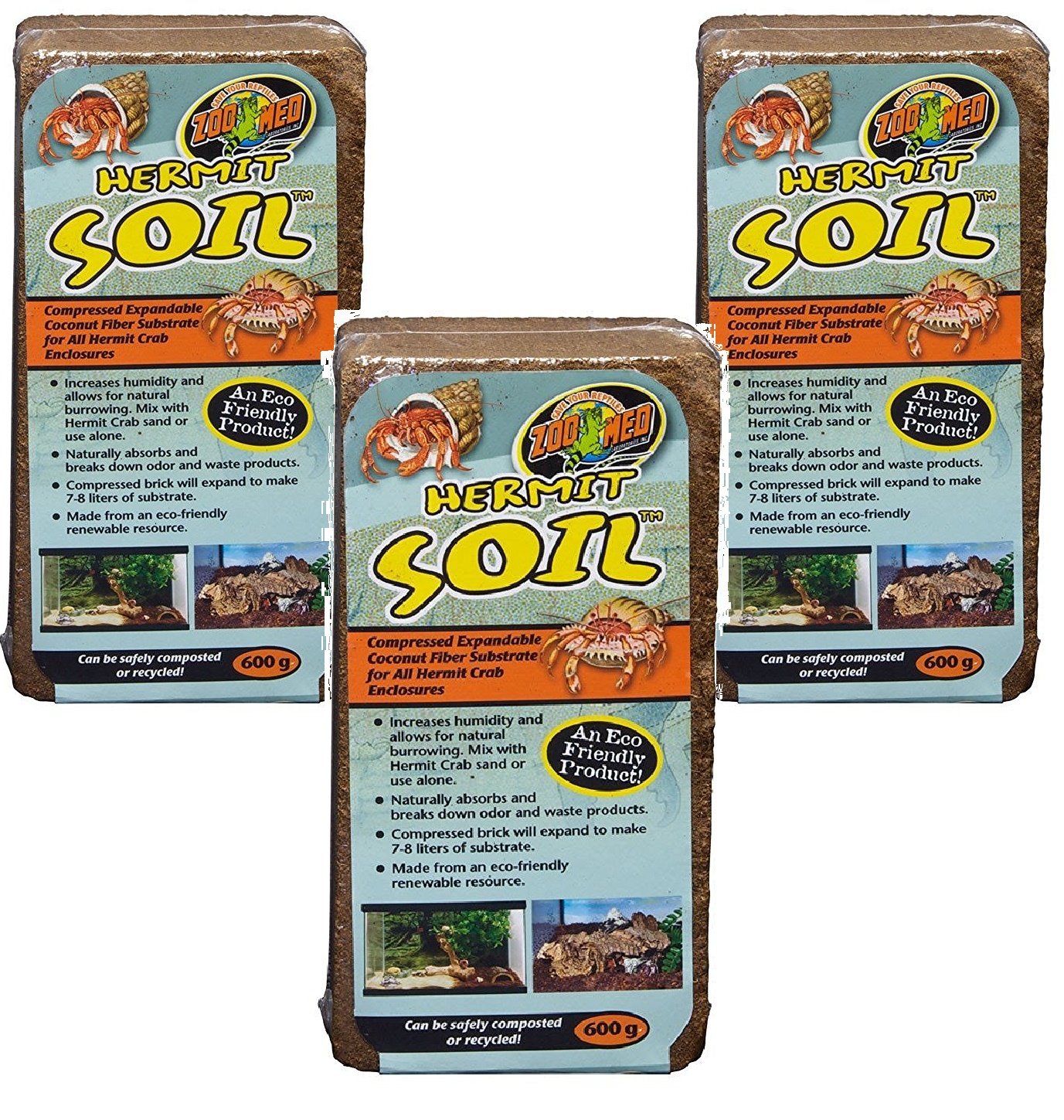 3 Pack) Zoo Med Hermit Soil Coconut Fiber Brick 600g Each – L4 Exotics