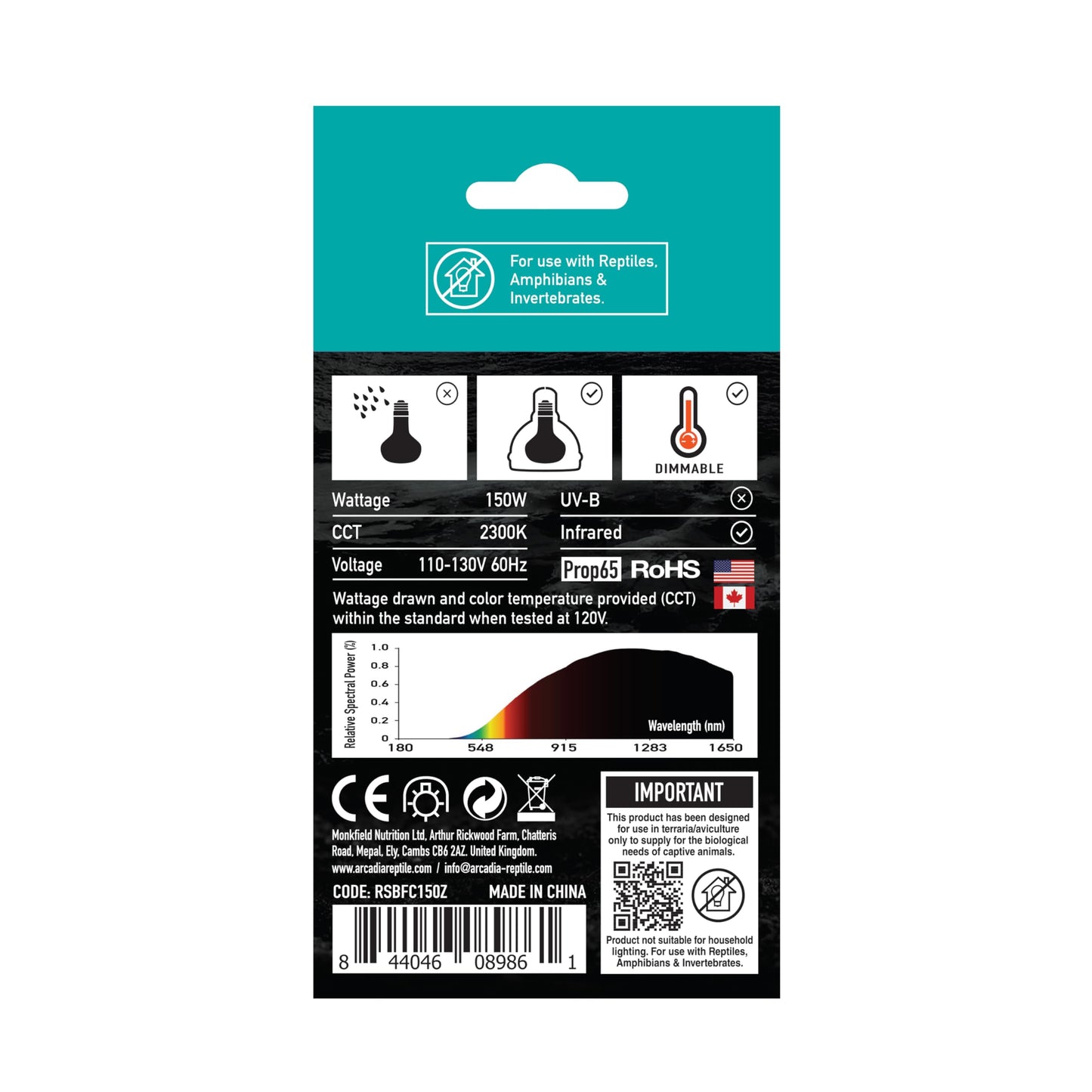 Arcadia Golden Sun 150W Reptile Basking Flood Lamp