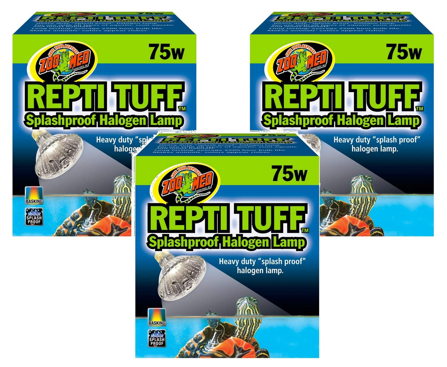 Zoo Med Repti Tuff Splashproof Halogen Lamps 75 Watts (3 Pack)