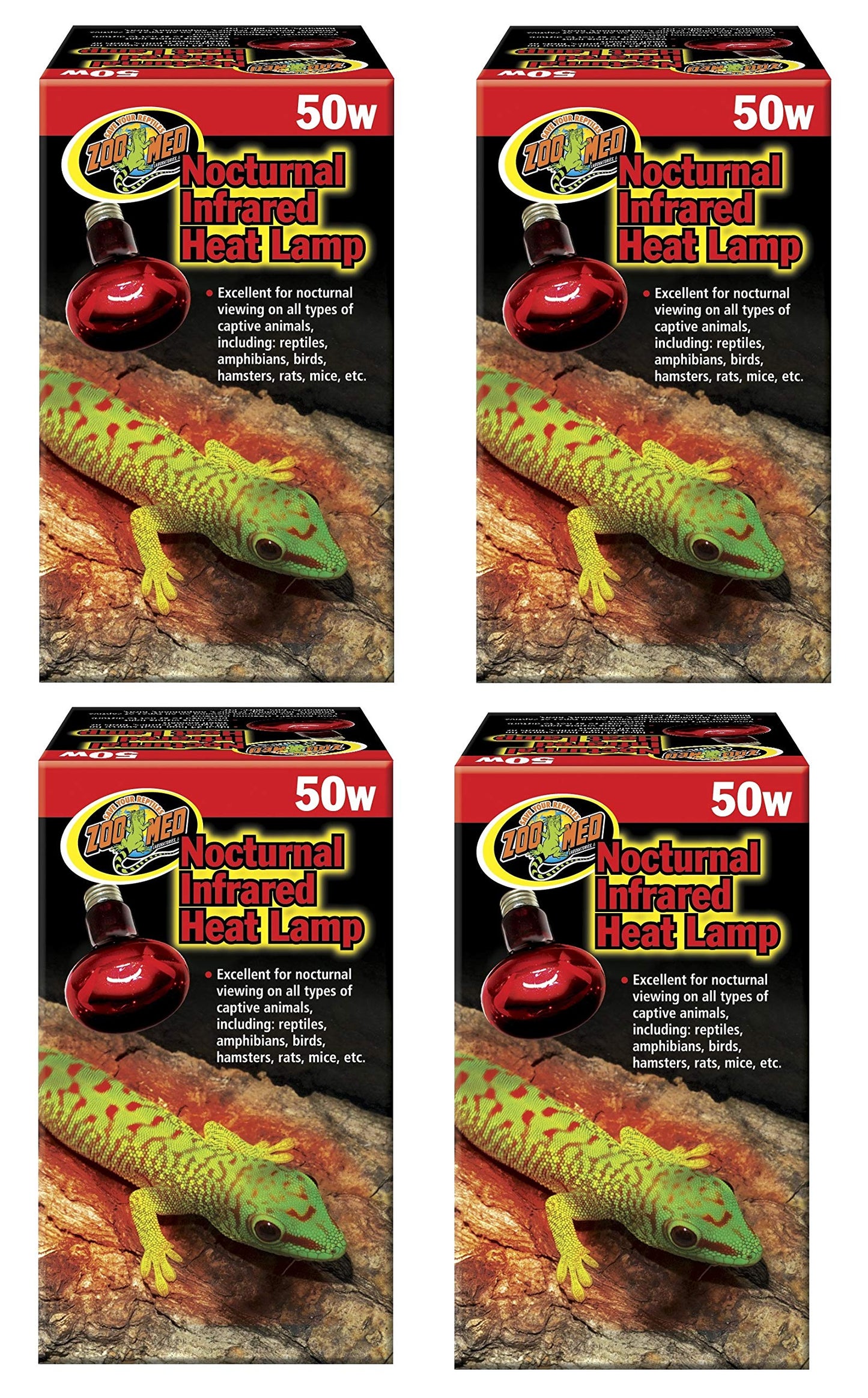 Zoo Med Nocturnal Infrared Incandescent Heat Lamps 50 Watts (4 Pack)