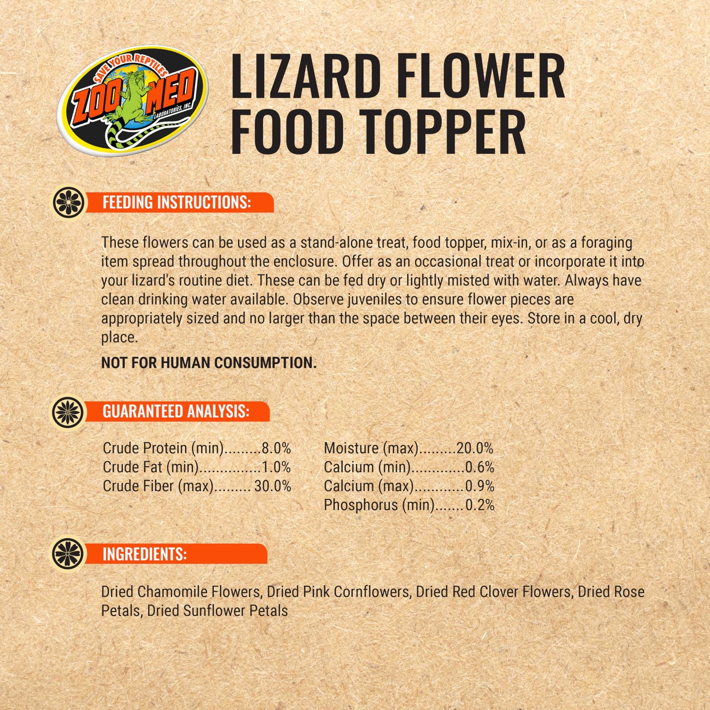 Zoo Med Flower Food Topper - Lizard - 1.4 oz, Assorted